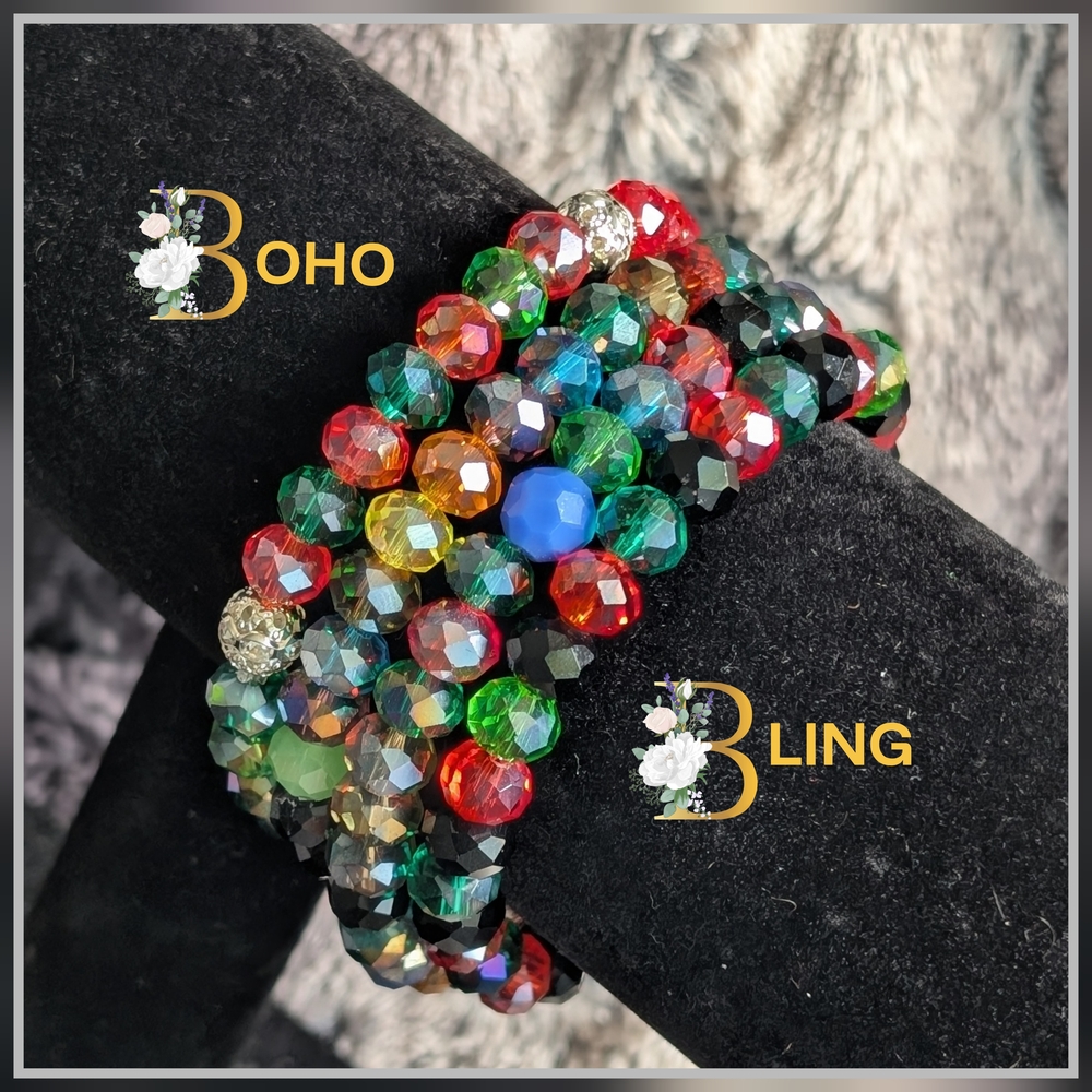 Vibrant Red and Green Multi-Strand Beaded Bracelet